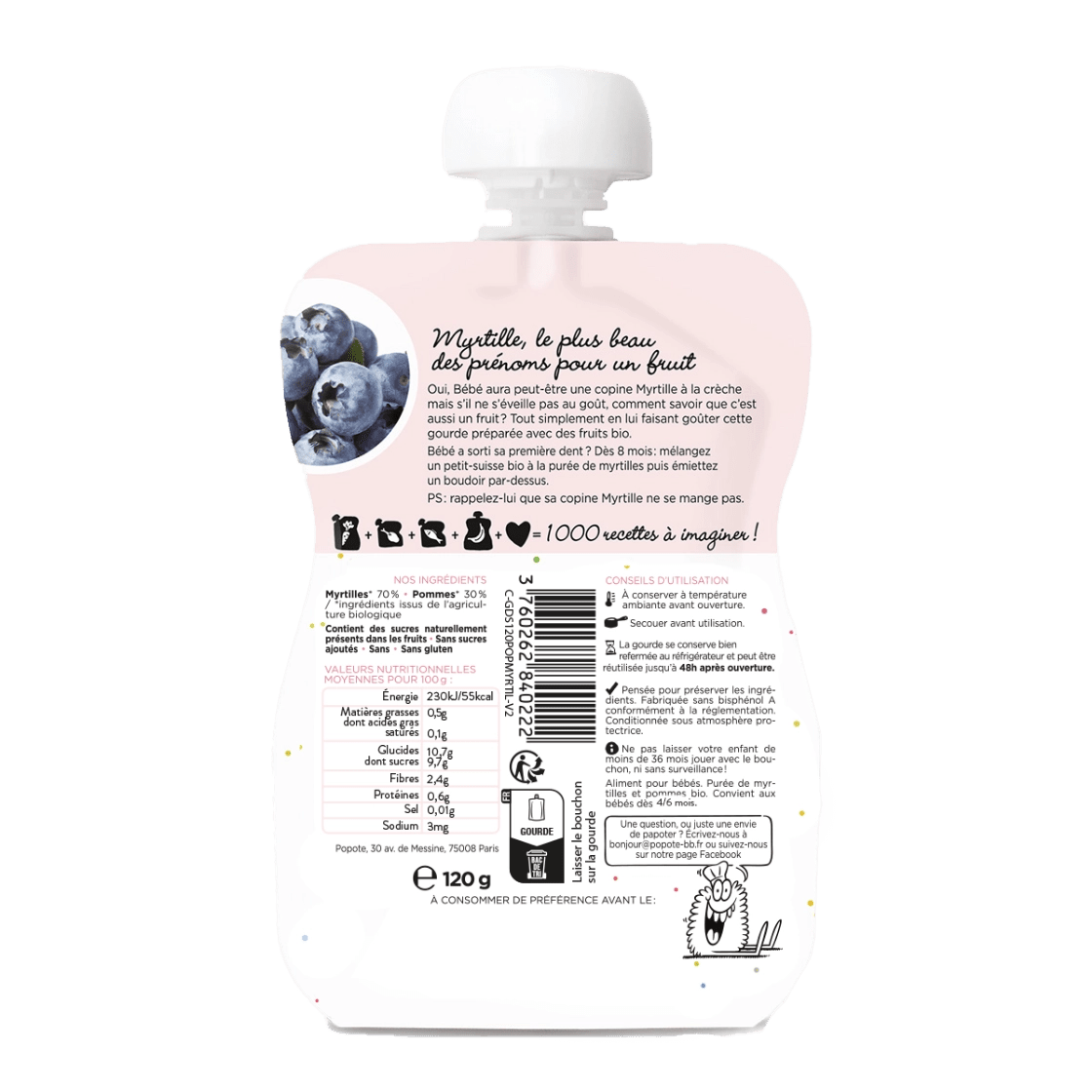 Composition et valeurs nutritionnelles compote bio myrtilles 120g bébé - Popote Bébé