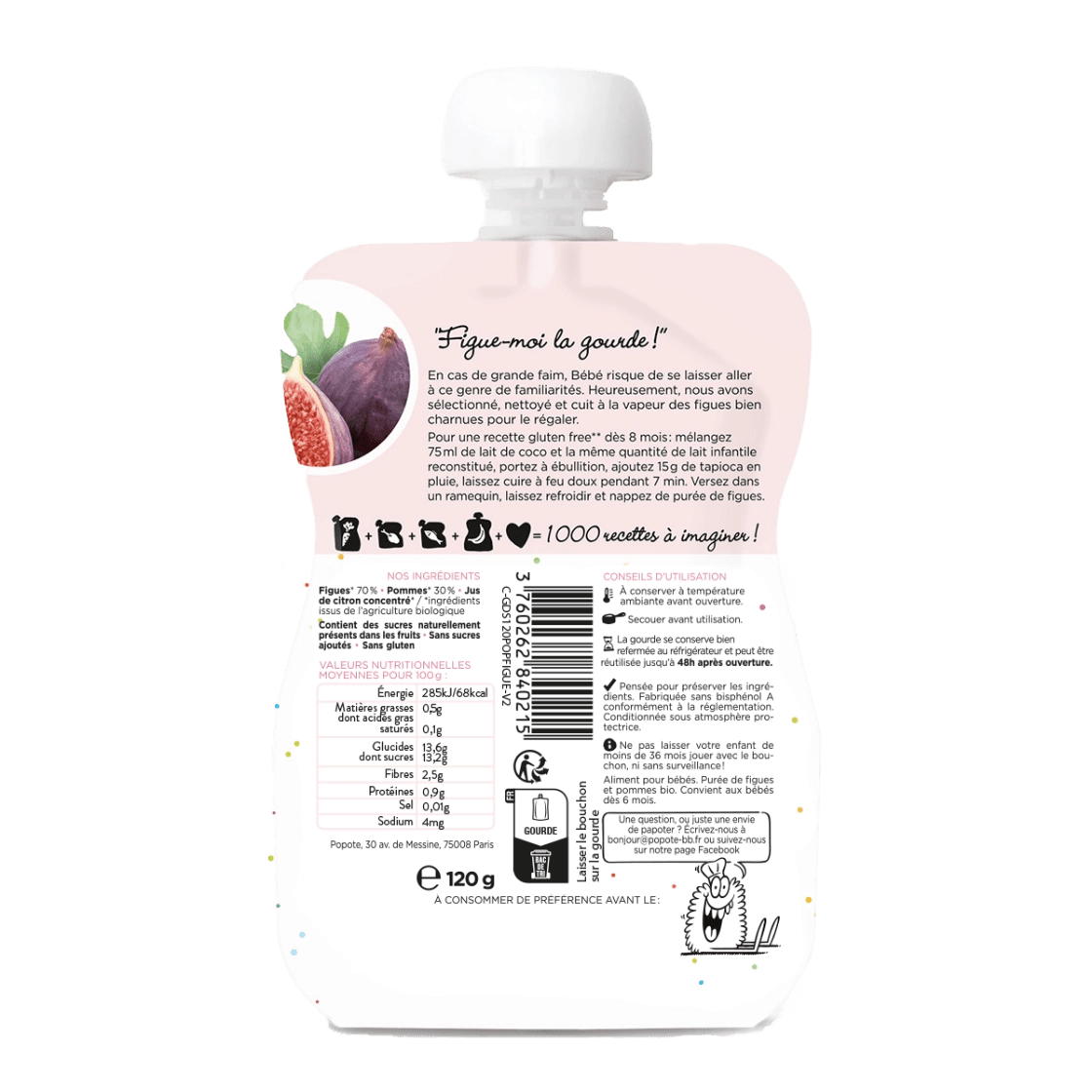 Composition et valeurs nutritionnelles compote bio figue 120g bébé - Popote Bébé