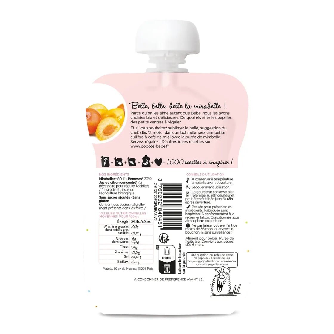 Composition et valeurs nutritionnelles compote bio mirabelles 120g bébé - Popote Bébé