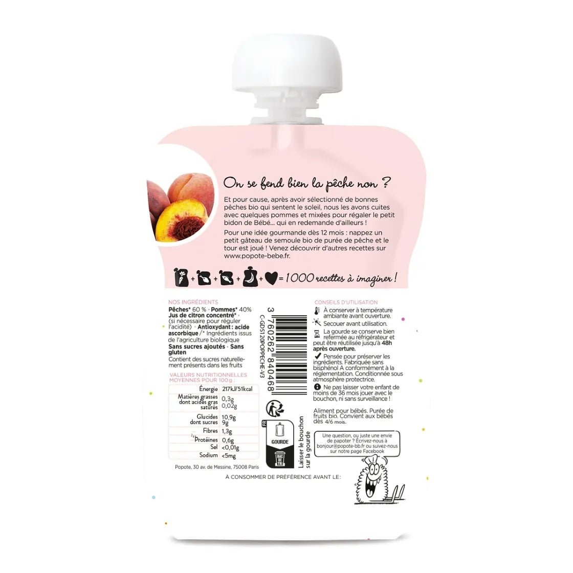 Composition et valeurs nutritionnelles compote bio pêche 120g bébé - Popote Bébé