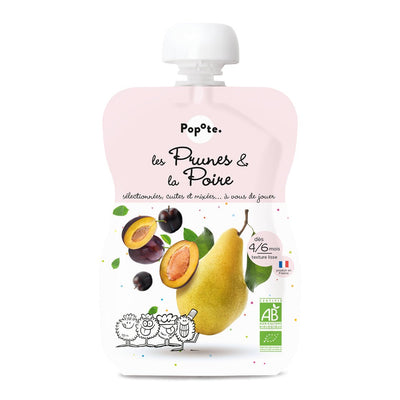 Compote bio prunes poire 120g pour bébé dès 4-6 mois - Popote Bébé
