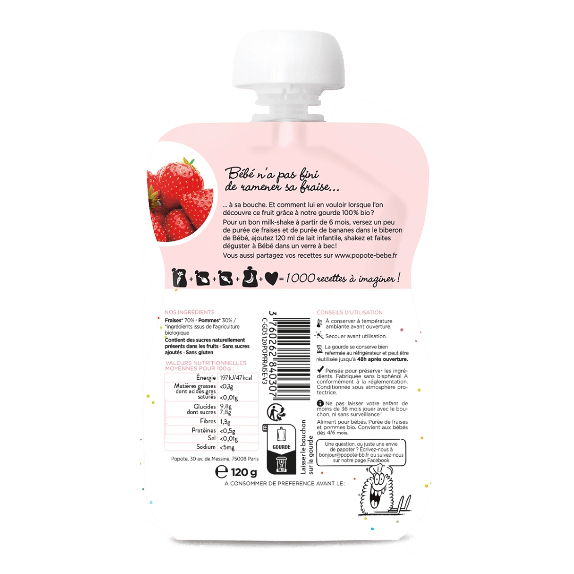 Composition et valeurs nutritionnelles compote bio fraises 120g bébé - Popote Bébé